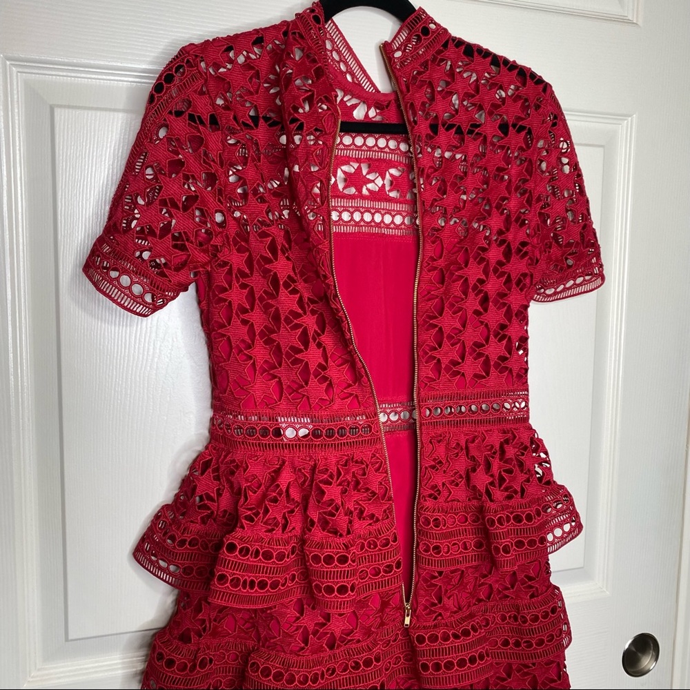 Self Portrait Red Star High Neck Guipure Lace Paneled Mini Dress Size 4 NWT - Picture 12 of 14